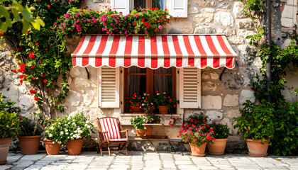 Red striped awning shop