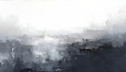 Abstract Monochromatic Landscape Painting:  Subtle Grayscale Cityscape in Impasto Style, Evocative of Fog and Mystery.