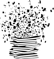 Books explode with confetti celebrating knowledge and success