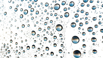 A captivating closeup of water droplets clinging to a glass surface, creating an abstract and mesmerizing pattern isolated on transparent background