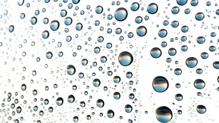 A captivating closeup of water droplets clinging to a glass surface, creating an abstract and mesmerizing pattern isolated on transparent background