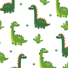 seamless pattern vector cartoon cute design of brontosaurus dinosaur for kids apparel fullprint fabric