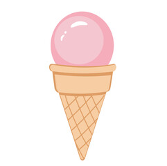 Ice cream cone with single scoop, pastel sweet treat illustration.