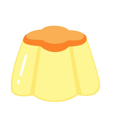 Yellow pudding dessert topped with caramel glaze, cute and delicious design.