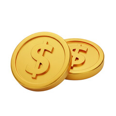 Two golden coins with dollar signs isolated on transparent background