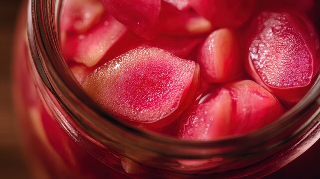 Close-up of vibrant pink heart-shaped candies inside a glass jar, colorful sweet treats for celebration or gifting