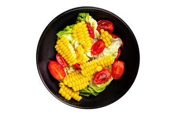 Corn salad tomato fresh vegetables snack fresh delicious gourmet food background on the table  rustic food top view copy space keto and paleo diet vegetarian and vegan food