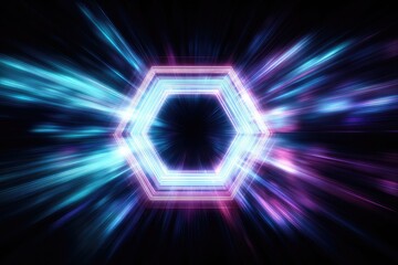Abstract neon hexagon burst