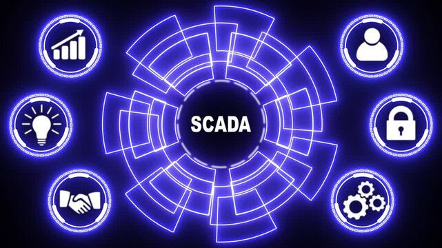 System Supervisory Control And Data Acquisition technology concept. SCADA .glowing animation.