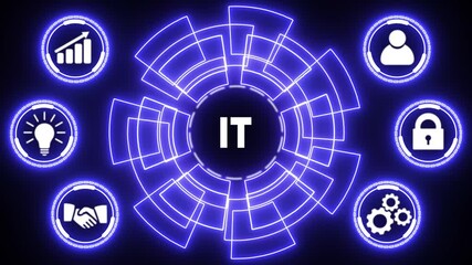 IT consultant presenting tag cloud about information technology. glowing animation.