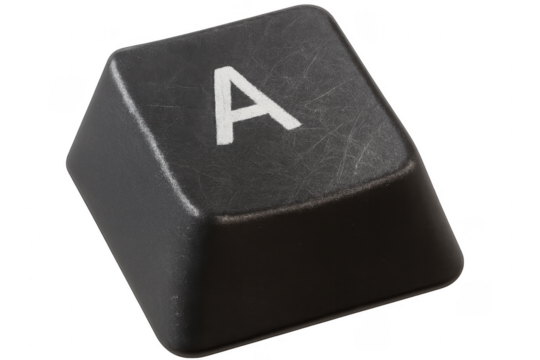 Black keyboard key showing letter A with transparent background
