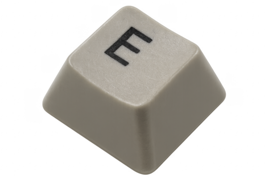 Single plastic keyboard key E with transparent background