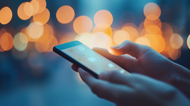 Hands holding a smartphone with a social media interface, blurred background, connectivity, communication