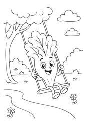 coloring book lettuce swinging on a swing in the park.