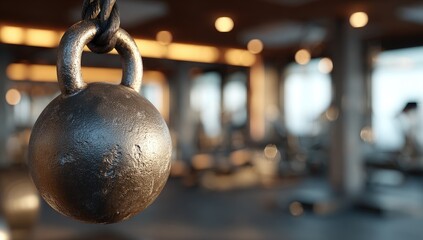 Heavy kettlebell hangs in gym