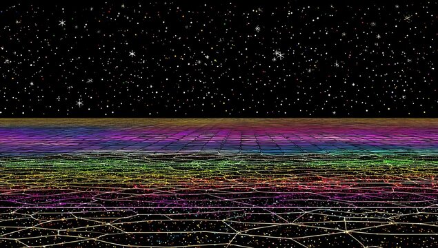 Cosmic network landscape. Vibrant colors and stars