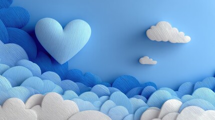Light blue heart atop textured clouds against a light blue background