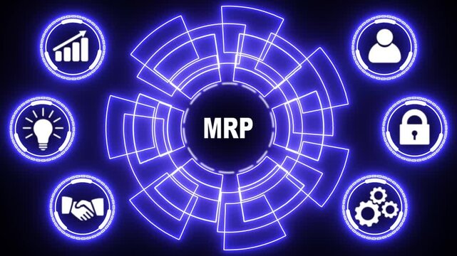 MRP Material Requirement planning Manufacturing Industry Business Process automation. glowing animation.