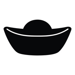 A Solid Black Silhouette Image of a Traditional Chinese Gold Ingot