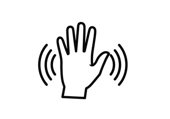 Obraz premium Vector illustration of waving hand icon isolated on white background, symbolizing greeting, welcome, or farewell with simple line art