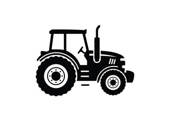 Obraz premium Vector illustration of black silhouette of a farm tractor, a powerful agricultural vehicle, isolated on a white background