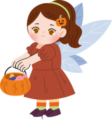 kid trick or treat with halloween costume