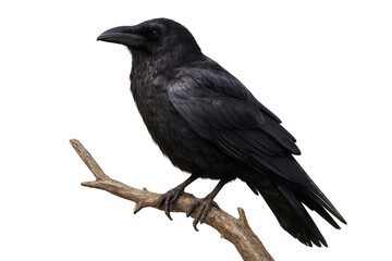Obraz premium Black crow perching on a branch with transparent background