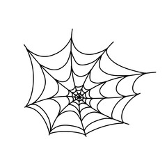 Spider web. Scary Halloween doodle, insect net. Hand-drawn vector isolated on white background