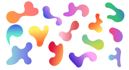 Abstract gradient shapes. Bubble form, fluid liquid geometric background elements. Vector isolated on white background 