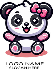 Kawaii panda bear cartoon logo icon vector .