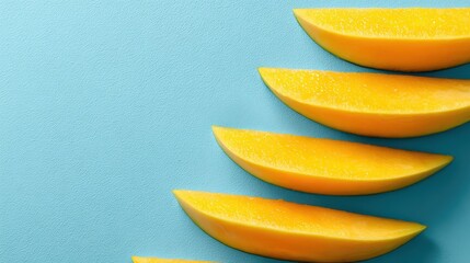 Fresh Juicy Lemon Wedges Sliced in Half with Bright Yellow Color and Textured Surface on Light Blue Background