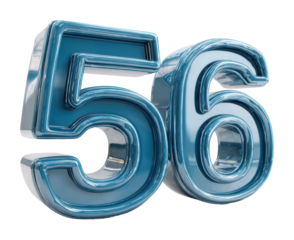 Shiny metallic number 56 minimalist design isolated on transparent background