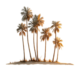 Palm trees silhouetted at sunset tropical island nature isolated on transparent background