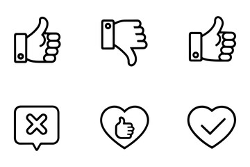 Thumbs up and down ux ui user interface vector icon. Web and app icon in flat filled and outline stroke line art