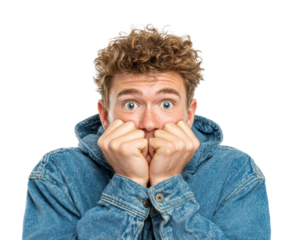 Surprised young man expressing emotions portrait neutral isolated on transparent background