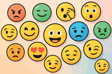 Vibrant emoji expressions vector: diverse, colorful, emotional faces for creative projects