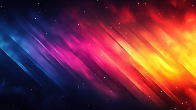 Colorful Diagonal Light Streaks with Stars and Nebula