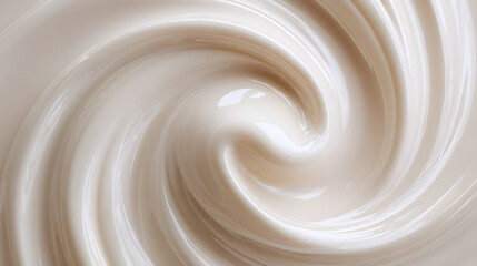 Swirling motions of a creamy, light beige substance showcase smooth and glossy textures, evoking a sense of elegance