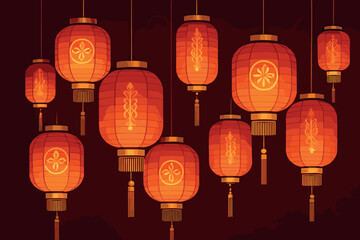 Festive lanterns vector: vibrant hanging lights for celebrations and cultural decor