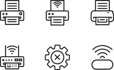 Wireless Online Printer ux ui user interface vector icon. Web and App icon in flat filled and outline stroke line art