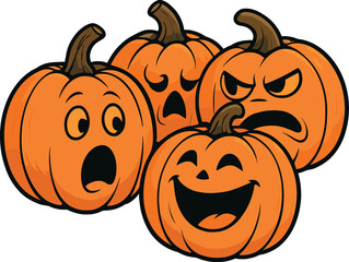 Playful cartoon pumpkins | animated jack-o'-lantern | halloween pumpkin faces vector
