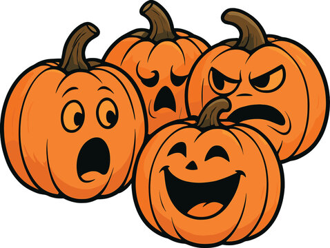 Playful cartoon pumpkins | animated jack-o'-lantern | halloween pumpkin faces vector