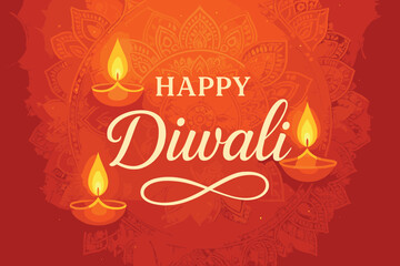 Diwali greeting vector | vibrant festival design with diyas and mandala