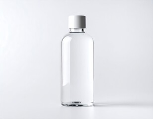 Empty Clear Plastic Water Bottle Mockup on White Background.