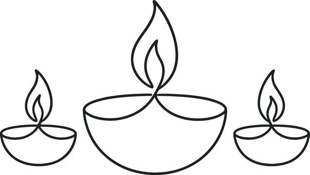 Elegant diwali oil lamps vector | simple line art for festive decor and celebration designs