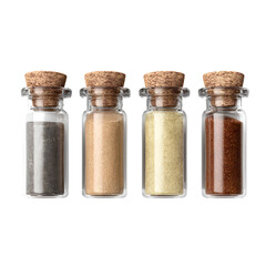 Elegant spice collection in glass bottles, perfect for culinary projects, food blogging, and restaurant branding with vibrant colors