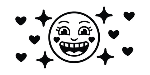 Spread the love with this cute and quirky moon face illustration with heart accents and sparkling stars