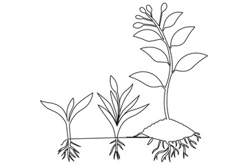 Growth plane one line drawing minimalist style isolate outline continuous illustration