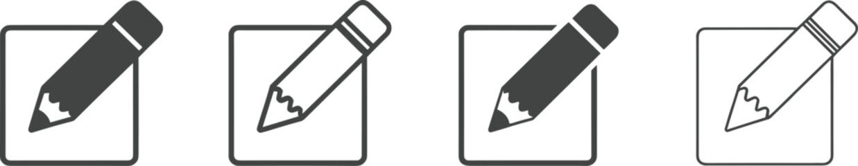 PrintPencil inside square icon set, black and white vector design, edit and write symbols for interface, document, content creation tools
