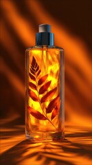 Amber perfume bottle with fern leaf